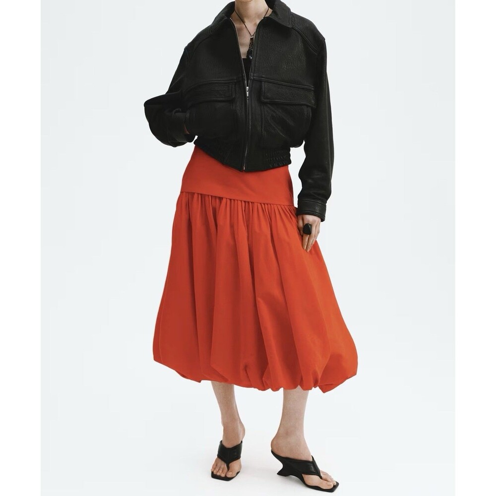 H&M EDITION Women's New Midi Skirt US 8 Bright Red Modern Balloon Pleated